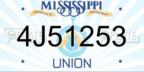 4J51253 Mississippi License Plate