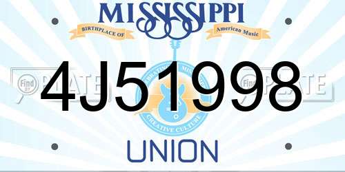 4J51998 Mississippi License Plate