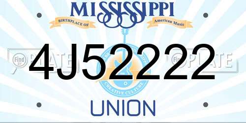 4J52222 Mississippi License Plate