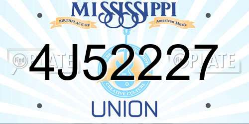 4J52227 Mississippi License Plate