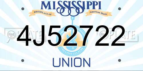 4J52722 Mississippi License Plate