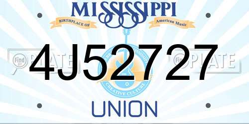 4J52727 Mississippi License Plate