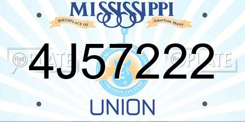 4J57222 Mississippi License Plate