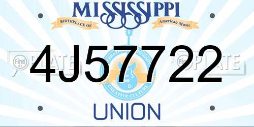 4J57722 Mississippi License Plate