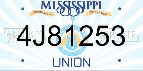 4J81253 Mississippi License Plate