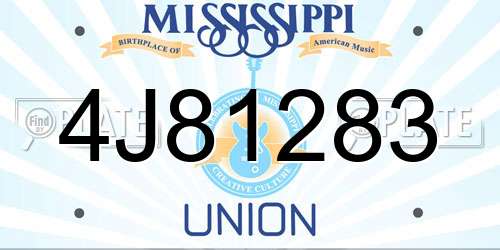 4J81283 Mississippi License Plate