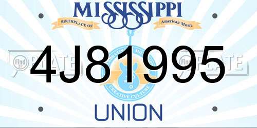 4J81995 Mississippi License Plate
