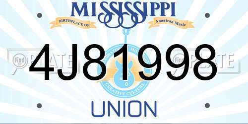 4J81998 Mississippi License Plate