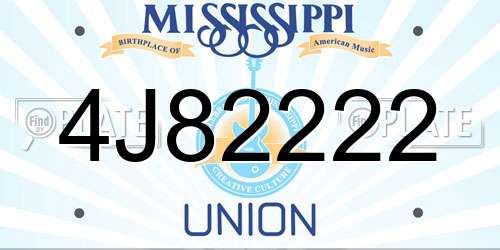 4J82222 Mississippi License Plate