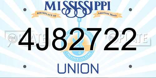 4J82722 Mississippi License Plate