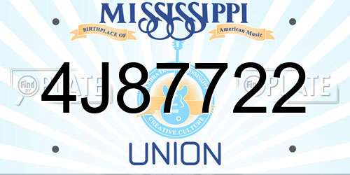 4J87722 Mississippi License Plate