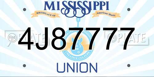 4J87777 Mississippi License Plate
