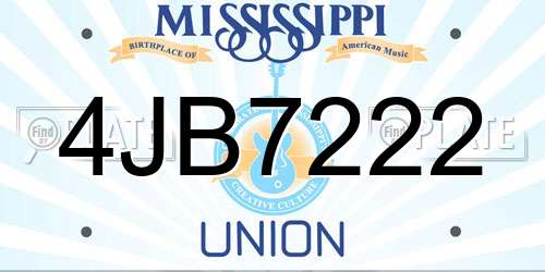 4JB7222 Mississippi License Plate