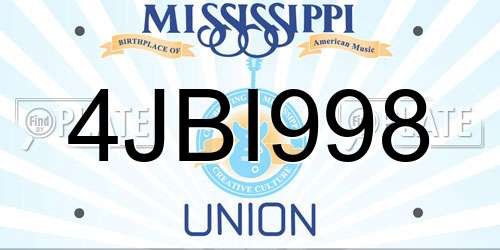 4JBI998 Mississippi License Plate