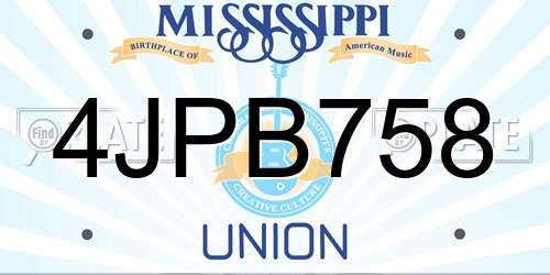 4JPB758 Mississippi License Plate