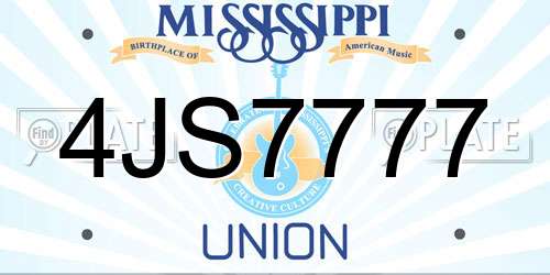 4JS7777 Mississippi License Plate