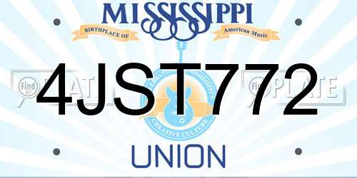 4JST772 Mississippi License Plate
