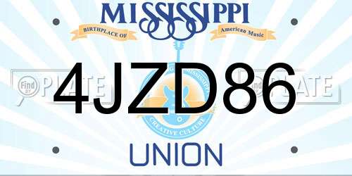 4JZD86 Mississippi License Plate
