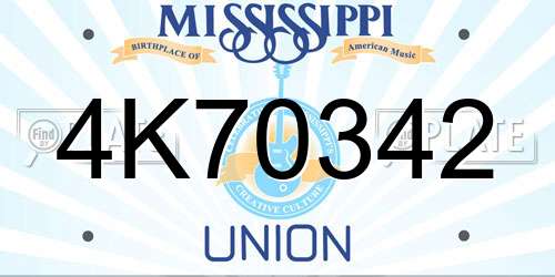 4K70342 Mississippi License Plate