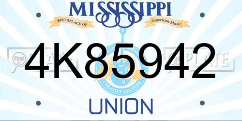 4K85942 Mississippi License Plate
