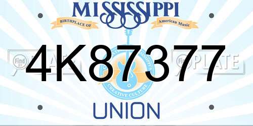 4K87377 Mississippi License Plate