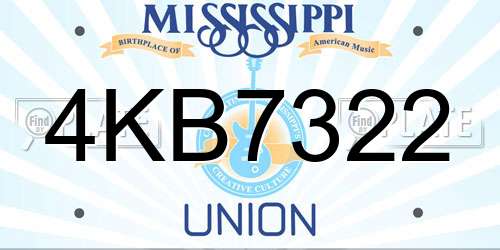 4KB7322 Mississippi License Plate