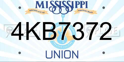 4KB7372 Mississippi License Plate