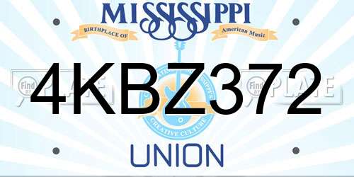 4KBZ372 Mississippi License Plate