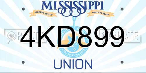 4KD899 Mississippi License Plate