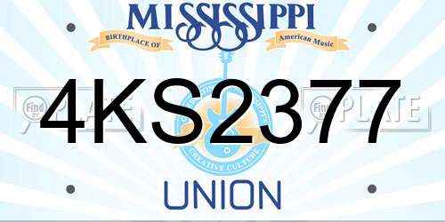 4KS2377 Mississippi License Plate