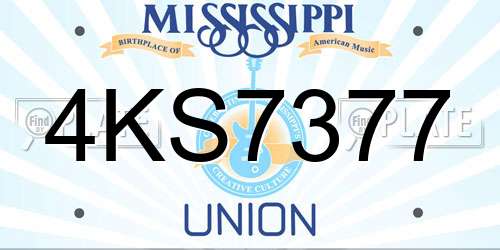4KS7377 Mississippi License Plate