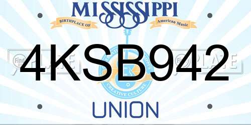 4KSB942 Mississippi License Plate