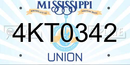4KT0342 Mississippi License Plate