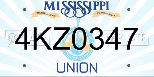 4KZ0347 Mississippi License Plate