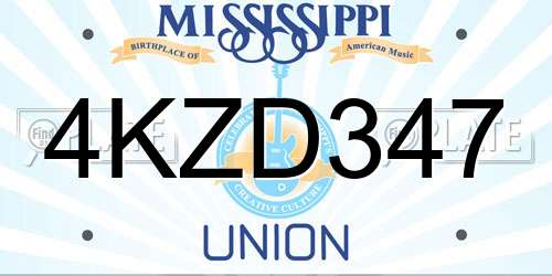 4KZD347 Mississippi License Plate