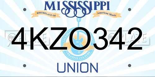 4KZO342 Mississippi License Plate