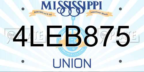4LEB875 Mississippi License Plate