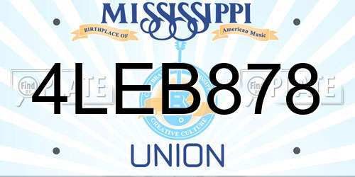 4LEB878 Mississippi License Plate