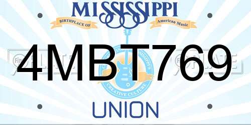 4MBT769 Mississippi License Plate