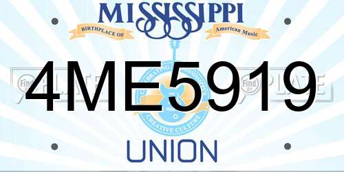 4ME5919 Mississippi License Plate