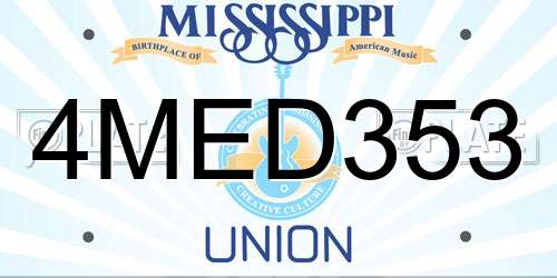 4MED353 Mississippi License Plate