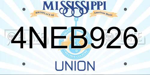4NEB926 Mississippi License Plate