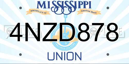 4NZD878 Mississippi License Plate