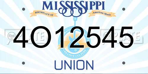 4O12545 Mississippi License Plate