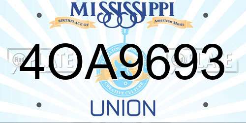 4OA9693 Mississippi License Plate