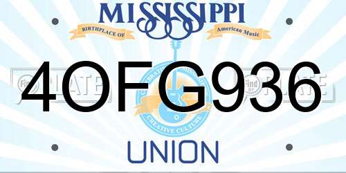 4OFG936 Mississippi License Plate