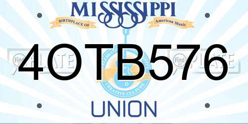 4OTB576 Mississippi License Plate