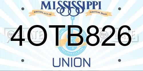 4OTB826 Mississippi License Plate
