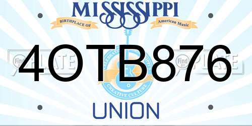 4OTB876 Mississippi License Plate
