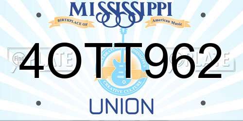 4OTT962 Mississippi License Plate